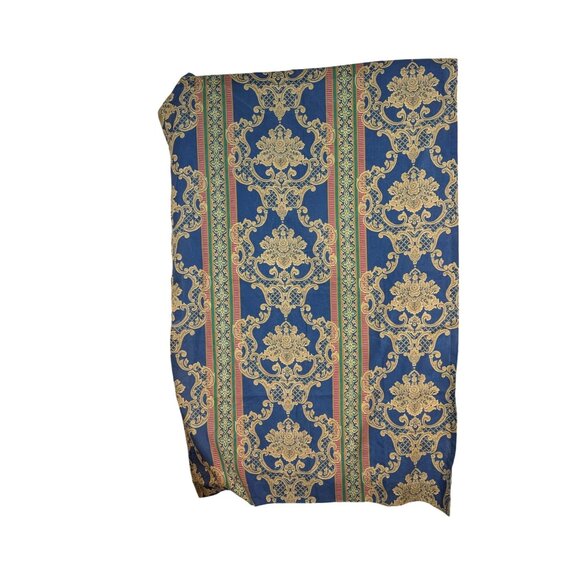 JCPenney Vintage Curtain Panels Set Of 2 Gold Baroque Print On Blue & Green Stri - Picture 1 of 7